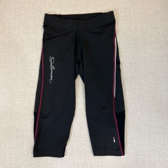 Salomon Running Tights Womens XS Extra Small Drawstring Capri Sweat Wick Stretch - Picture 2 of 11
